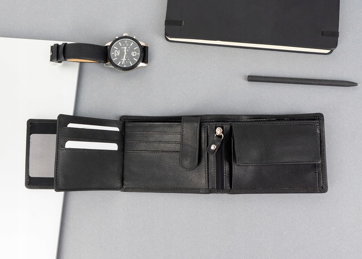 MUSTANG Portfel Męski Skórzany Średniej Wielkości Elegancki Czarny