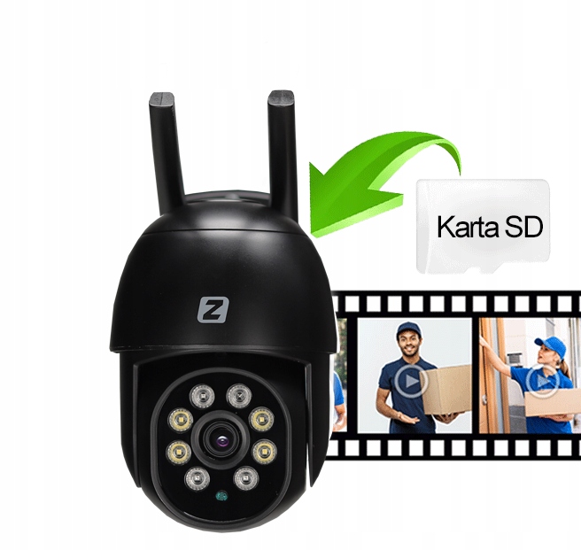 ZEWNĘTRZNA KAMERA OBROTOWA IP 8MPx UHD 2160p 4K WiFi CZARNA 4xZOOM