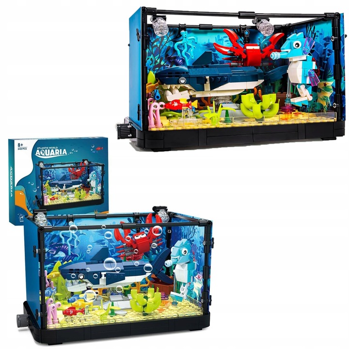 Zestaw klocków klocki AKWARIUM z żółwiem podświetlane LED ruchome elementy