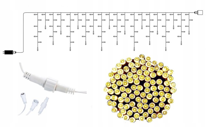 KURTYNA 200 LED 9,5m SOPLE GIRLANDA ŚWIETLNA LED BIAŁA CIEPŁA PROGRAMATOR