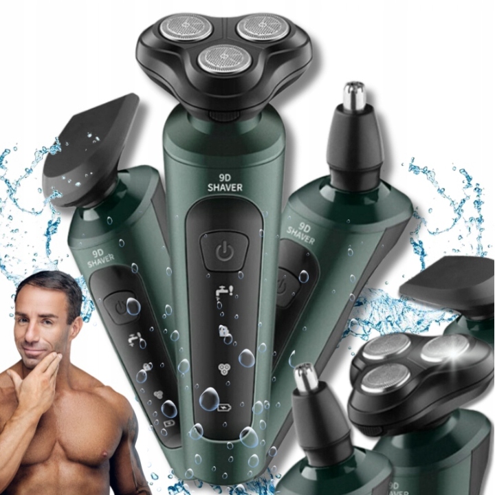 GOLARKA MĘSKA TRYMER MASZYNKA DO BRODY GŁOWY 3W1 ZIELONA Z AKUMULATOREM