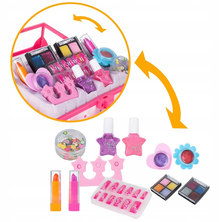 ZESTAW MAKE UP MANICURE W KUFERKU DLA DZIECI DO MALOWANIA PAZNOKCI LAKIERY