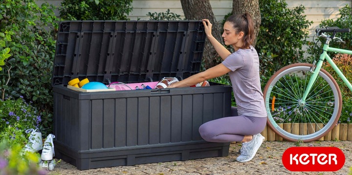 KETER KENTWOOD 350L SKRZYNIA OGRODOWA ANTRACYT SCHOWEK SIEDZISKO POJEMNIK