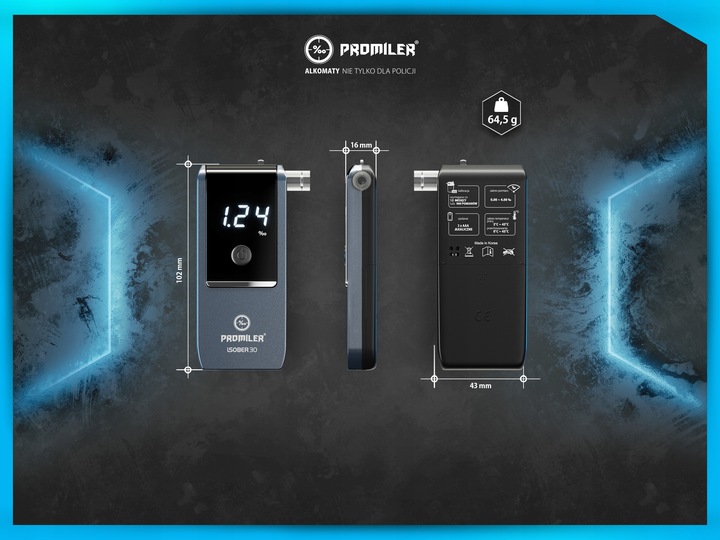 Alkomat PROMILER iSober 30 Kalibracja w dniu wysyłki + KAMIZELKA