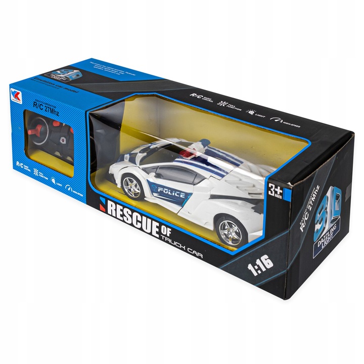 AUTO ROBOT ZDALNIE STEROWANY 2w1 TRANSFORMACJA POLICJA RADIOWÓZ PILOT LED