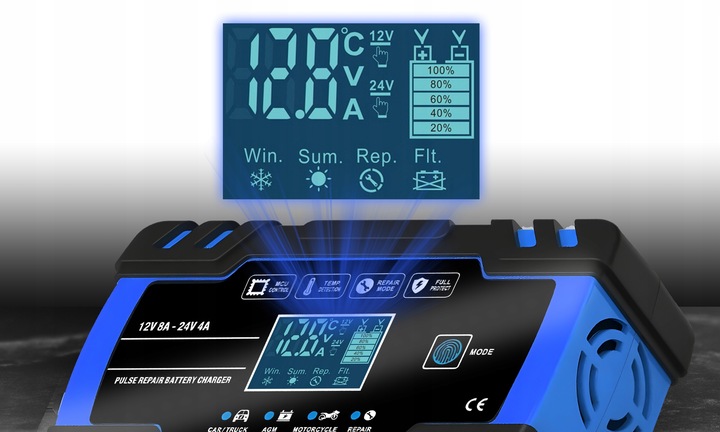 Prostownik AUTOMATYCZNY SAMOCHODOWY FUNKCJA NAPRAWY DO AKUMULATORÓW 12V 24V
