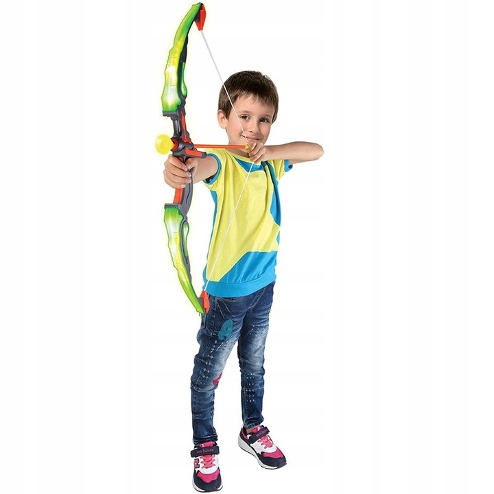 ŁUK DLA DZIECI ZESTAW Z TARCZĄ STRZAŁAMI KOŁCZANEM BEZPIECZNY ŚWIECĄCY DUŻY