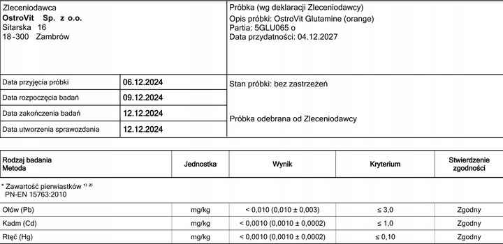 OstroVit Glutamine 500 g GLUTAMINA AMINO