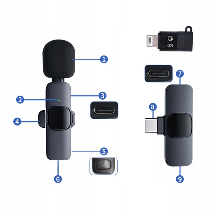 2x MIKROFON BEZPRZEWODOWY KRAWATOWY + ODBIORNIK USB-C + ADAPTER DO IPHONE
