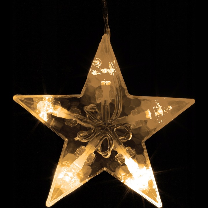 Świąteczna kurtyna 5 gwiazdek, oswietlenie 61 LED, ciepła biel+ pilot