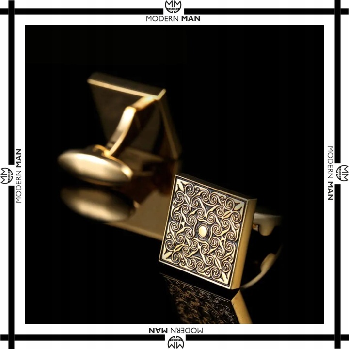 ZESTAW SPINKI DO MANKIETÓW I KRAWATU ZŁOTE NOWOCZESNE PREZENT DLA NIEGO