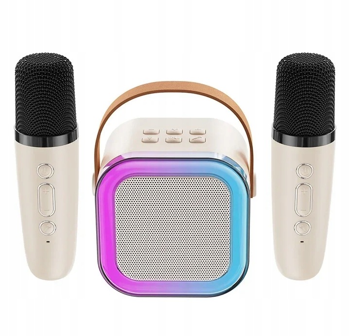 PRZENOŚNY ZESTAW KARAOKE GŁOŚNIK BLUETOOTH RGB DWA MIKROFONY USB MINI JACK