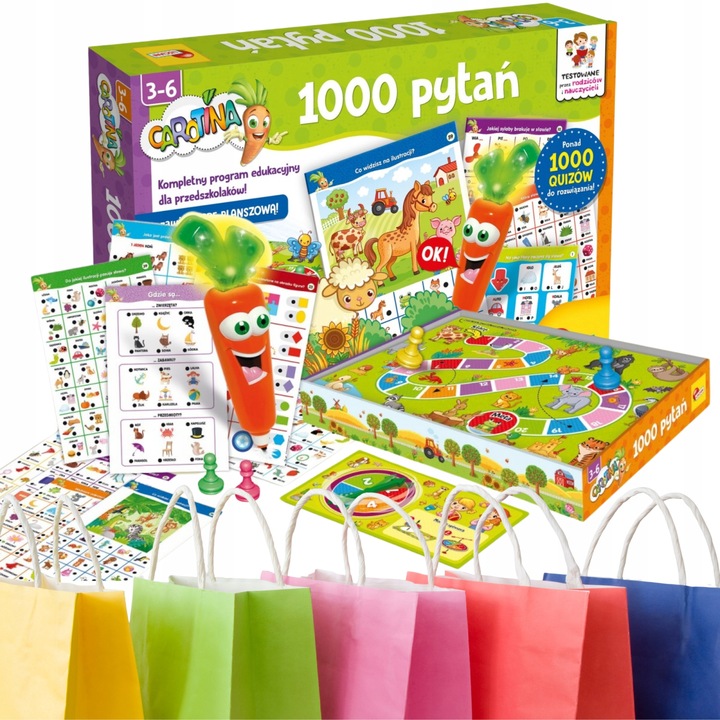 PREZENT EDUKACYJNY DLA 3, 4 LATKI Gra Carotina 1000 pytań + Torebka