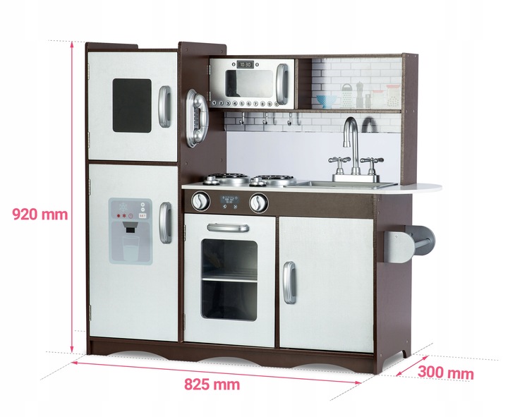 KUCHNIA DREWNIANA DLA DZIECI RETRO KUCHENKA DUŻA ŚWIATŁO LED + TABLICA