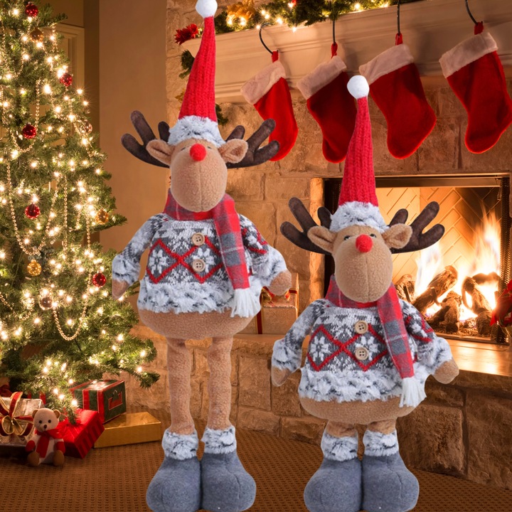 Skrzat Krasnal Świąteczny Teleskopowy Duży Gnom Wysoki Renifer Regulowany