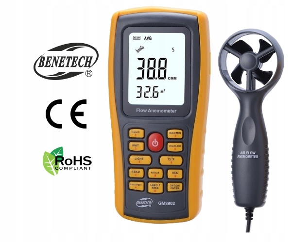 ANEMOMETR WIATROMIERZ MIERNIK WIATRU DO KLIMATYZACJI próg startu 0,5m/s USB