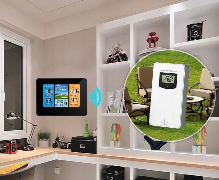 BEZPRZEWODOWA STACJA POGODOWA POGODY Higrometr Termometr Czujnik Zegar Data