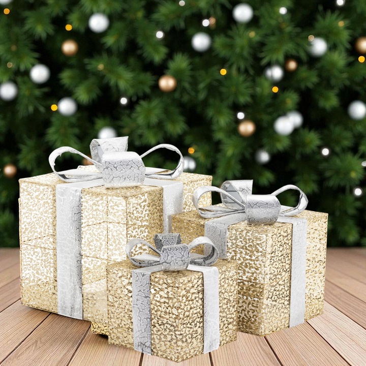 Ozdoba Prezenty zestaw 3 szt. LED Figurka świetlna świąteczna prezentowy