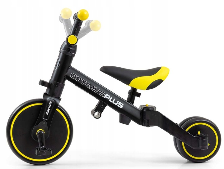 Milly Mally Rowerek 4w1 Optimus Plus Black Czarny Żółty z Rączką Regulowany