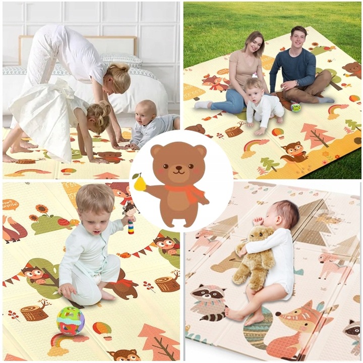 Mata Edukacyjna Piankowa Dwustronna Składana Mata dla Dzieci Duża 200x180cm