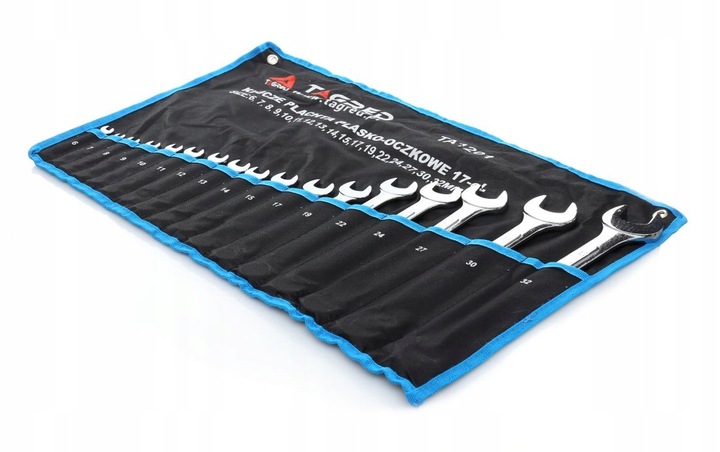 ZESTAW KLUCZY PŁASKO OCZKOWYCH 17 ELEMENTÓW MOCNE KUTE HARTOWANE