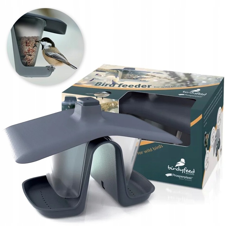 Nowoczesny KARMNIK DLA PTAKÓW na Zimę z DASZKIEM Podwójny Domek Antracyt