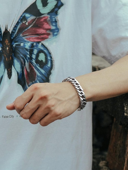 BRANSOLETKA MĘSKA SREBRNA PANCERKA GRUBA BRANSOLETA 15MM 96G GRAWER GRATIS