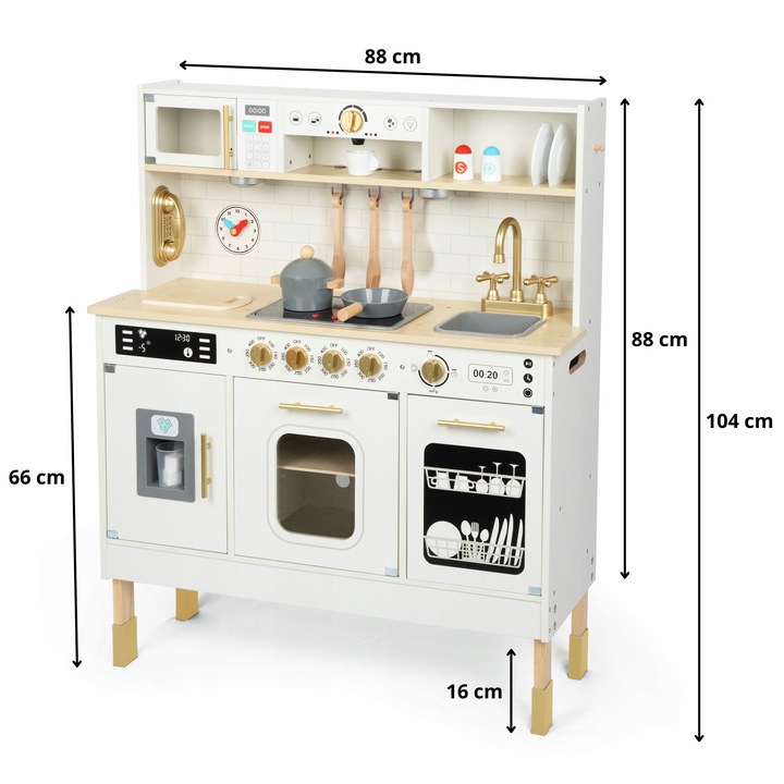 Duża Interaktywna Edukacyjna Drewniana Kuchnia z Oświetleniem LED 2 Poziomy