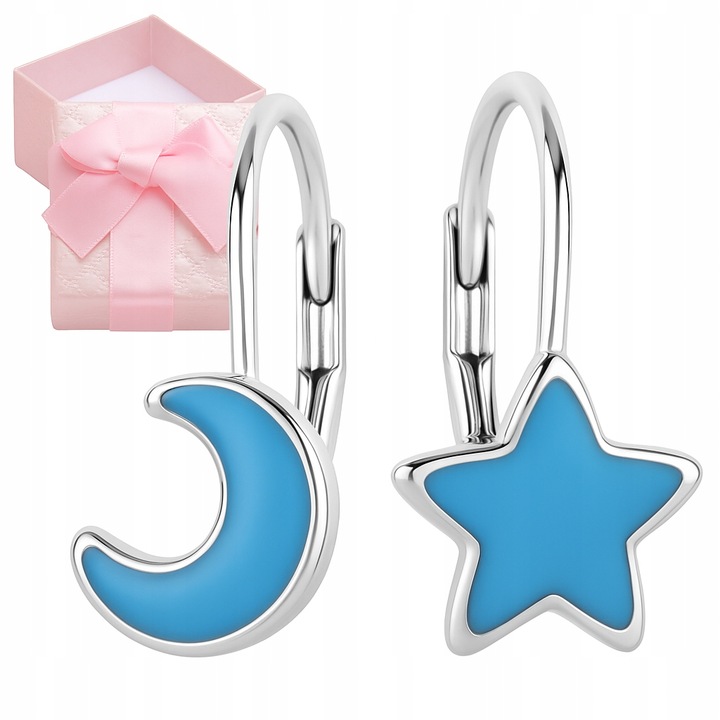 KOLCZYKI SREBRNE DLA DZIEWCZYNKI ŚWIECĄCE W CIEMNOŚCI GWIAZDKA KSIĘŻYC 925