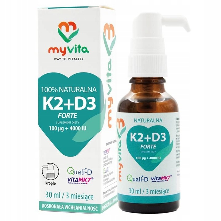 MyVita 100% Naturalna Witamina K2 MK7 + D3 4000 IU FORTE w kroplach 30 ml