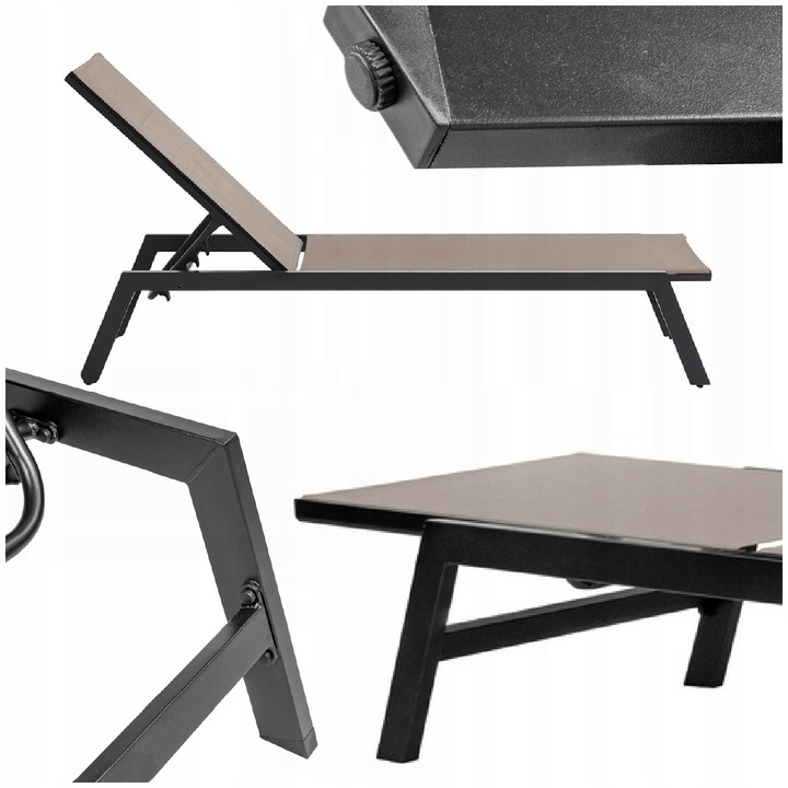 Leżak ogrodowy beżowy wygodny z aluminium rozkładany Leżanka na taras 60 cm