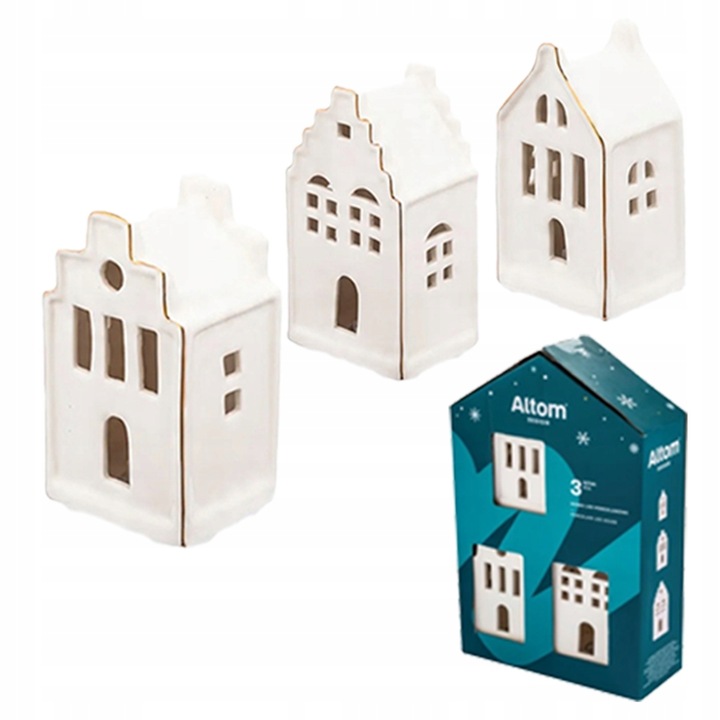 Ozdoby świąteczne Domki Led 3 szt świeczniki Altom Design Prezent Mikołajki