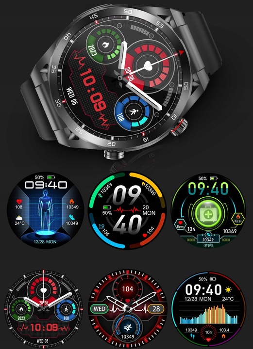 SMARTWATCH ZEGAREK TEMPERATURA CIAŁA POMIAR CUKRU GLUKOZA 3 PASKI HRV EKG