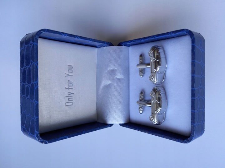 Srebrne spinki do mankietów Model Miniaturka Samochód Porsche 911 + Etui