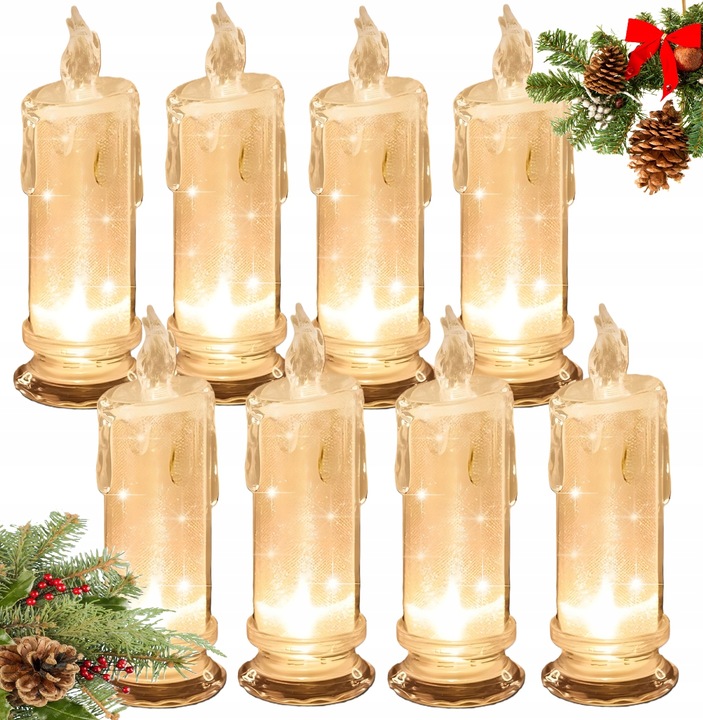8szt ŚWIECE ŚWIECZKA OZDOBNA WKŁAD DO ZNICZY 15cm LED NA BATERIE W ZESTAWIE
