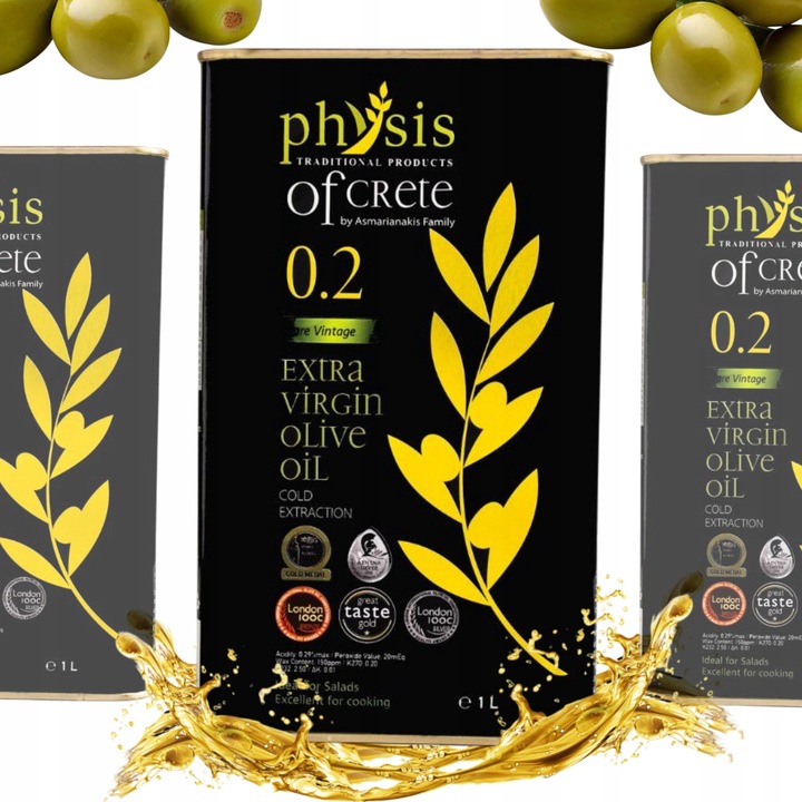 Oliwa z Oliwek Extra Virgin 1L Grecka Physis of Crete 0.2% Data aż do 07/27