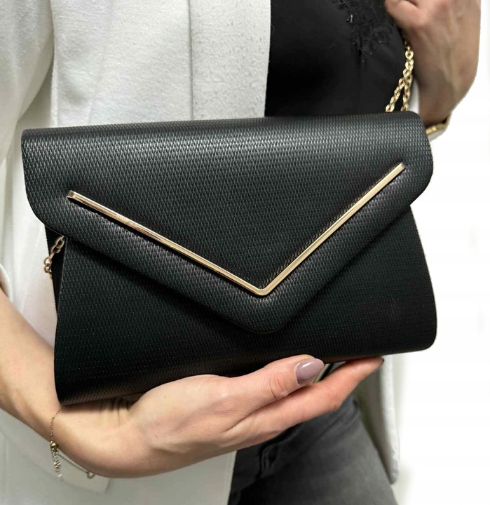 CZARNA torebka kopertówka wizytowa wesele komunia ślub NA ŁAŃCUSZKU