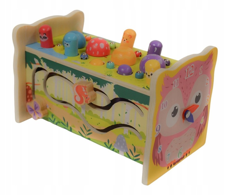 SORTER DREWNIANY WBIJAK KOSTKA CYMBAŁKI GRA UKŁADANKA KLOCKI MONTESSORI SOW