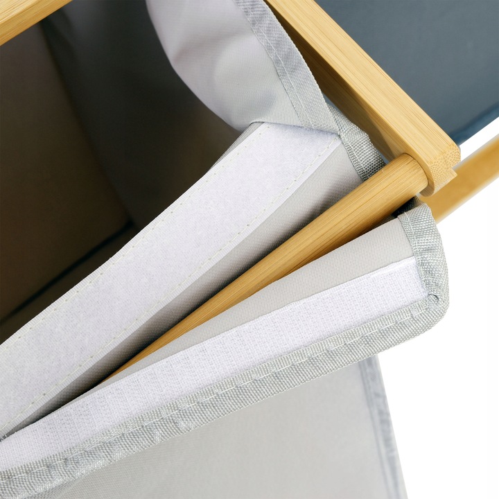 POJEMNIK KOSZ NA PRANIE BIELIZNĘ BAMBUSOWY WYSUWANY PODWÓJNY Z PÓŁKĄ 80L