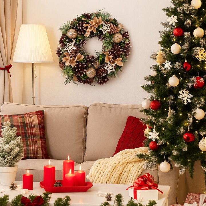 Wianek świąteczny na drzwi stroik wieniec Altom Design szyszki 30 cm