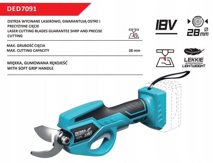 Akumulatorowy Sekator 18V DEDRA SAS+ALL DED7091
