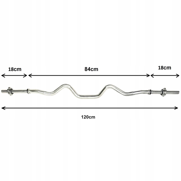 Gryf mocno łamany sztanga 120cm 28mm stalowy