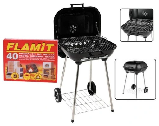 KOMPLET GRILL WĘGLOWY I PODPAŁKA 40 KOSTEK PIKNIK