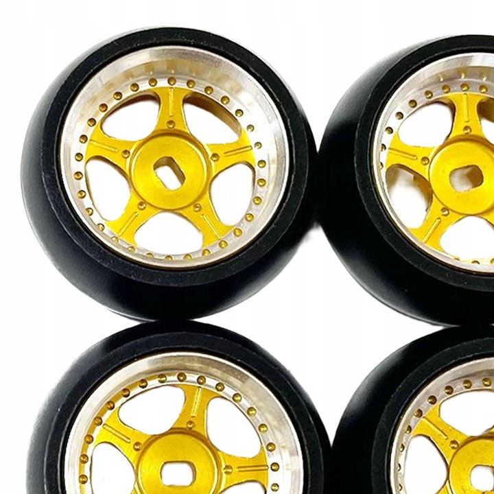4 sztuki opon gumowych RC Twarde anodowane felgi kół do Wltoys K969 żółte