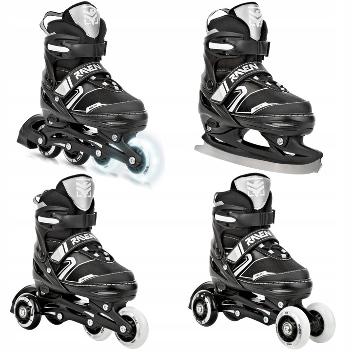 Rolki Łyżwy Wrotki 4w1 Regulowane RAVEN Helixi Black/Grey 34-37 Kółko LED