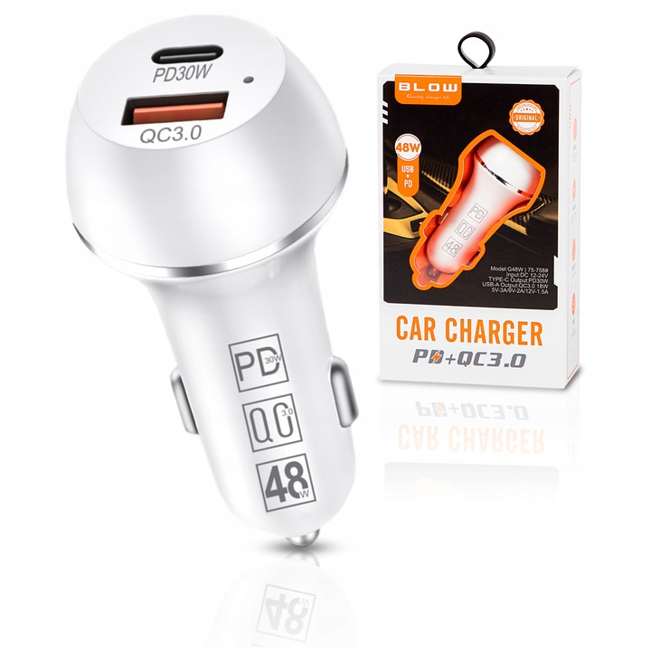 MOCNA SZYBKA 3x ŁADOWARKA SAMOCHODOWA 48W USB USB-C TYP-C PD 30W QC 3.0