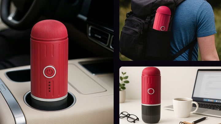 PRZENOŚNY MINI EKSPRES DO KAWY MIELONEJ KAPSUŁKI PODGRZEWA WODĘ 19 BAR 100W