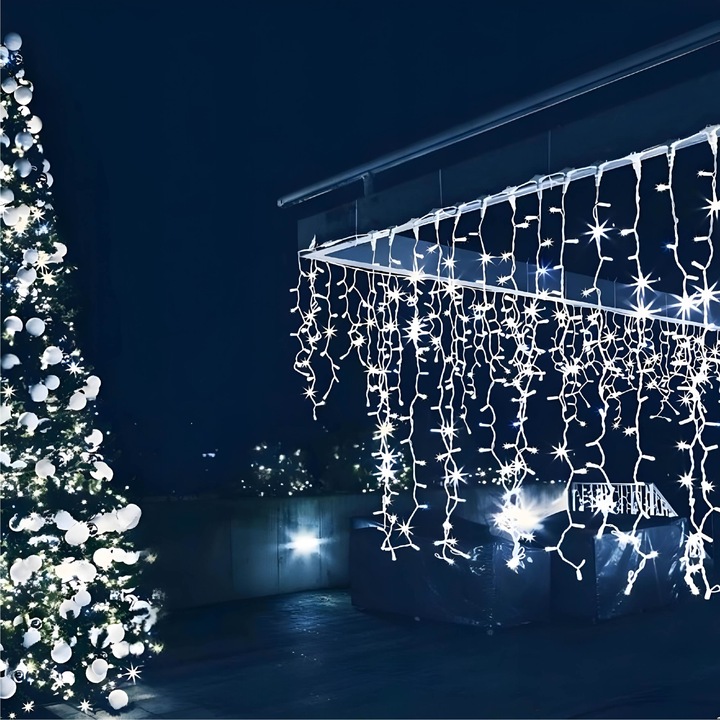 OŚWIETLENIE ŚWIĄTECZNE SZNUREK SOPLE 200 LED 8M - ZIMNA BIEL