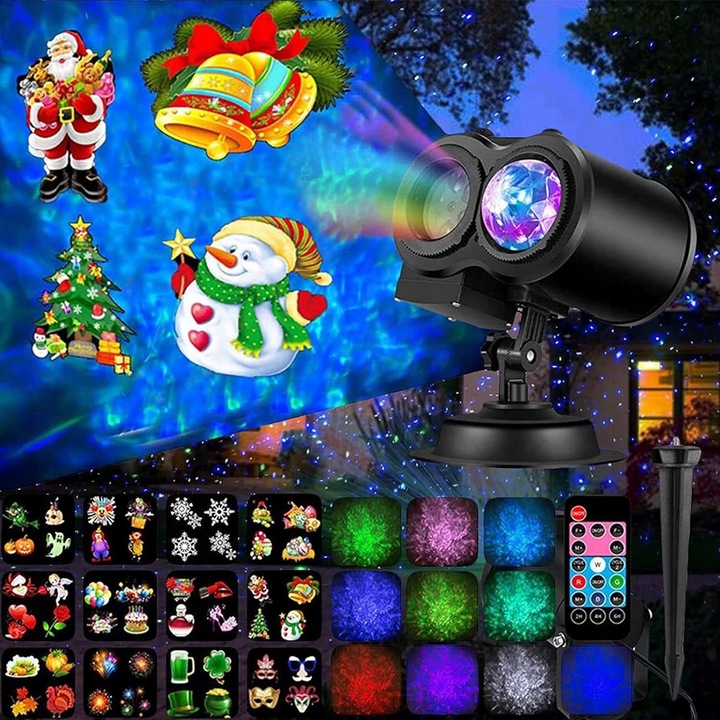 PROJEKTOR LED ŚWIĄTECZNY RZUTNIK LAMPKI NA DOM ŚNIEŻYNKI + PILOT 12 SLAJDÓW