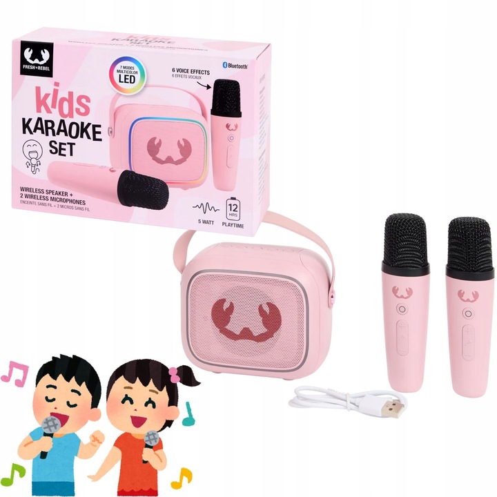 KARAOKE LED BLUETOOTH BEZPRZEWODOWY 2 MIKROFONY + GŁOŚNIK DLA DZIECI różowy